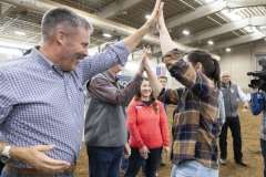 January 12, 2024: Sen. Cappelletti visited the PA Farm Show today and interviewed Agriculture Secretary Russell Redding before capping the day with a blue ribbon in the annual Celebrity Cow Milking Contest.   Sen. Cappelletti, along with teammates Sens. Vogel and Rothman, as well as local news anchor Valerie Pritchett, produced 1.45 lbs of milk from a cow named “Molly” to earn the championship.