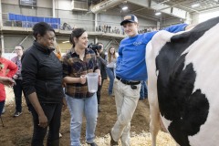 January 12, 2024: Sen. Cappelletti visited the PA Farm Show today and interviewed Agriculture Secretary Russell Redding before capping the day with a blue ribbon in the annual Celebrity Cow Milking Contest.   Sen. Cappelletti, along with teammates Sens. Vogel and Rothman, as well as local news anchor Valerie Pritchett, produced 1.45 lbs of milk from a cow named “Molly” to earn the championship.