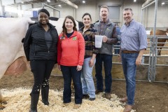 January 12, 2024: Sen. Cappelletti visited the PA Farm Show today and interviewed Agriculture Secretary Russell Redding before capping the day with a blue ribbon in the annual Celebrity Cow Milking Contest.   Sen. Cappelletti, along with teammates Sens. Vogel and Rothman, as well as local news anchor Valerie Pritchett, produced 1.45 lbs of milk from a cow named “Molly” to earn the championship.