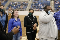 January 14, 2022: Senators Amanda Cappelletti and Sharif Street participate in the 2022 Celebrity Cow Milking Contest.