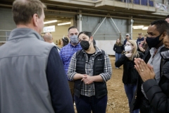 January 14, 2022: Senators Amanda Cappelletti and Sharif Street participate in the 2022 Celebrity Cow Milking Contest.