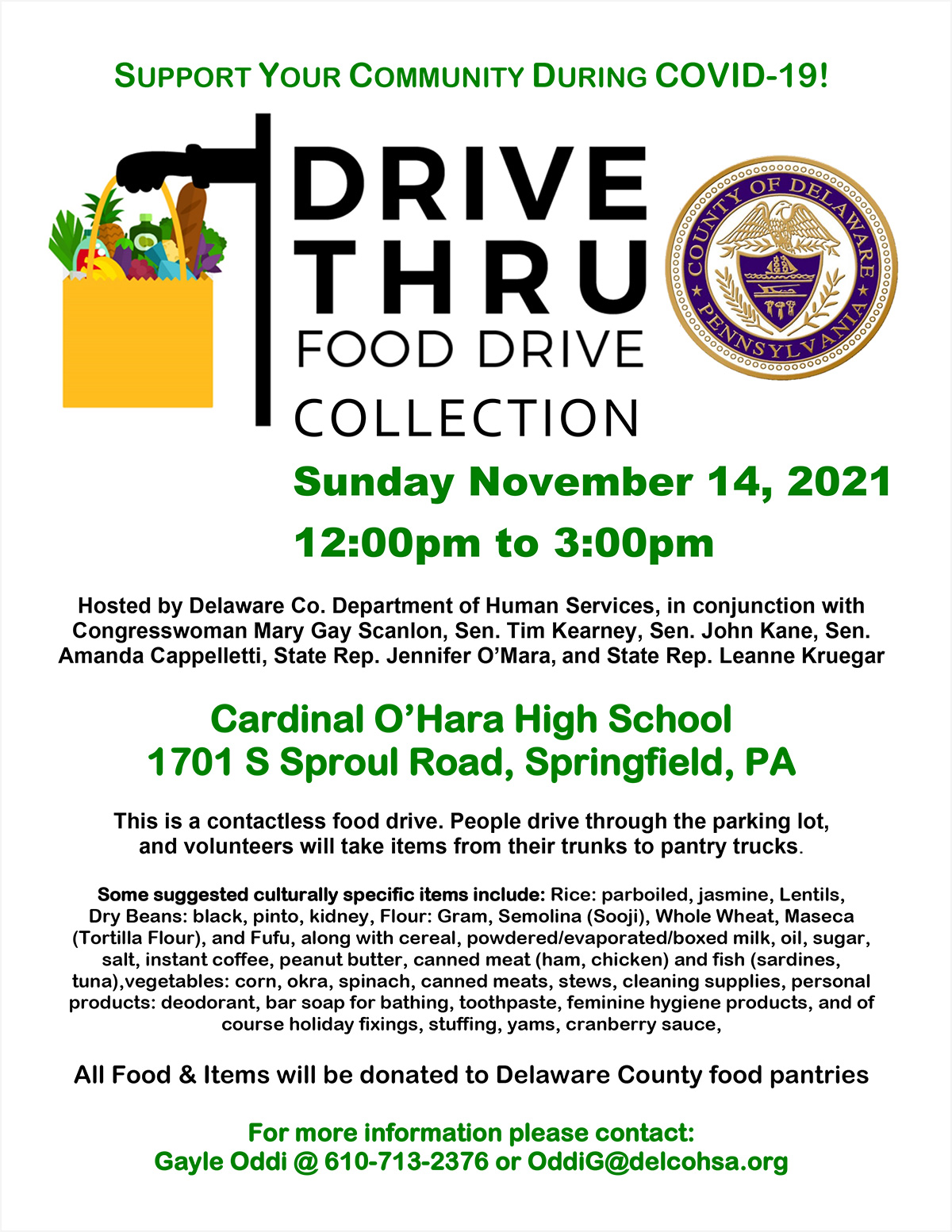 Drive Thru Food Drive Collection - November 14, 2021