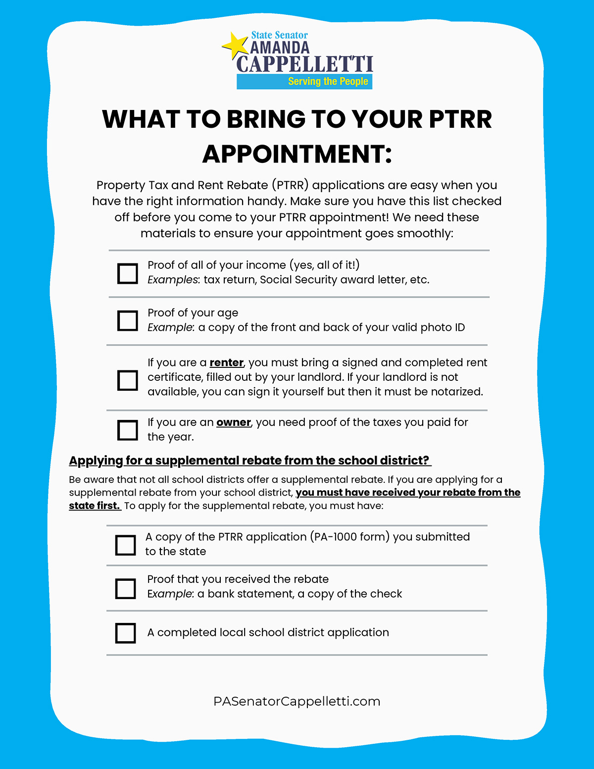 Property Tax and Rent Rebate Checklist