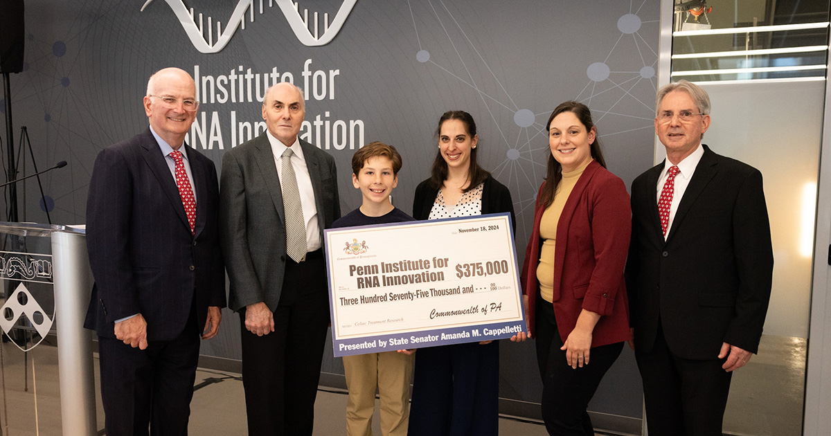 PA Senator Amanda M. Cappelletti Presents $375,000 State Grant to Penn Institute for RNA Innovation for Celiac Research