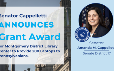 State Senator Amanda M. Cappelletti Announces Grant Award for Montgomery District Library Center to Provide 200 Laptops to Pennsylvanians