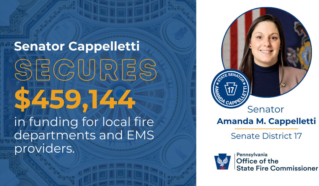Senator Cappelletti Announces $459,144 in Funding for Local Fire/EMS Services