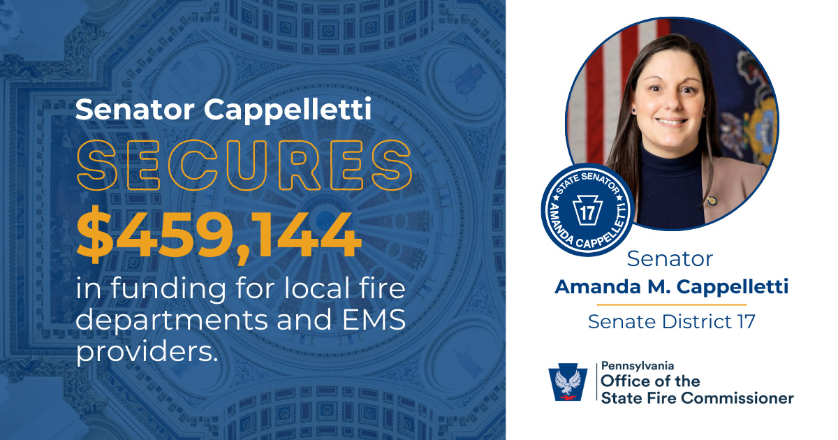Senator Cappelletti Announces $459,144 in Funding for Local Fire/EMS Services
